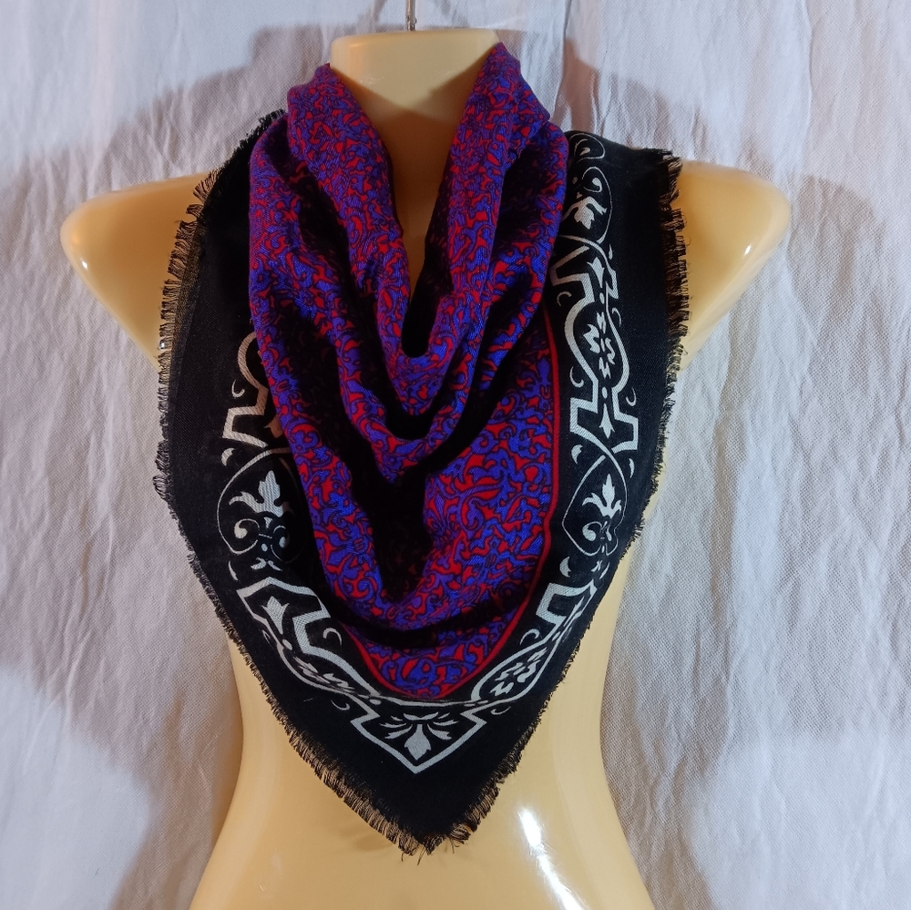 Liz Sinclair Womens Vintage Scarf Made in Japan Acrylic Black Purple